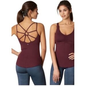 PrAna Dreaming Tank Top Burgundy Strappy Back Shelf Bra XS